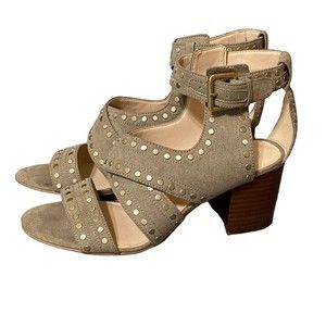 Nine West Josefineo Studded Sandals Tan Suede Womens Size 6.5